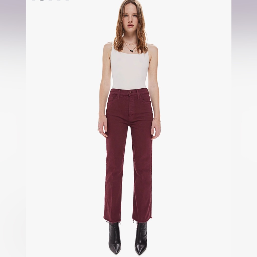 Mother The Tripper High Rise Ankle Fray Flare Jeans in Burgundy - Size 29 - NWT